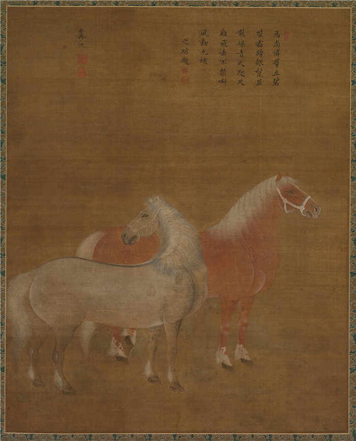 中国清朝画家豫园-《两匹马》 高清国画作品