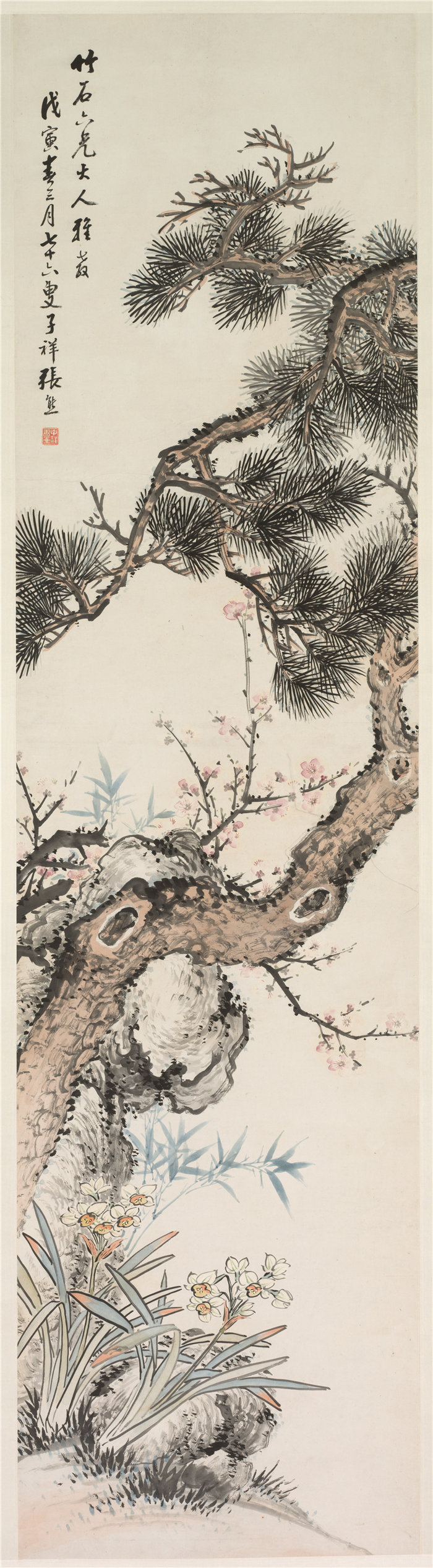 中国清朝画家张熊-《松树》 高清国画作品