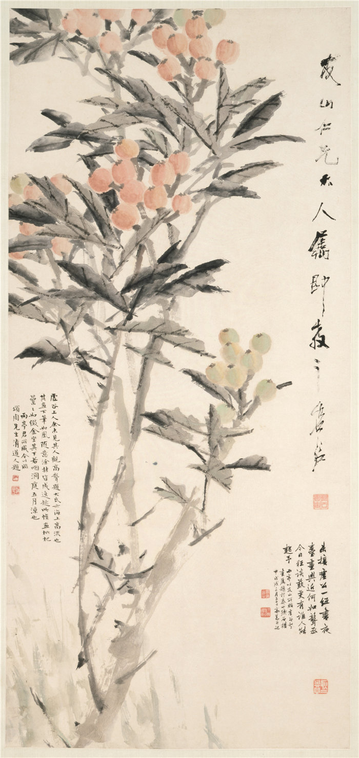 中国清朝虚谷-《枇杷图》 1888年 高清国画作品