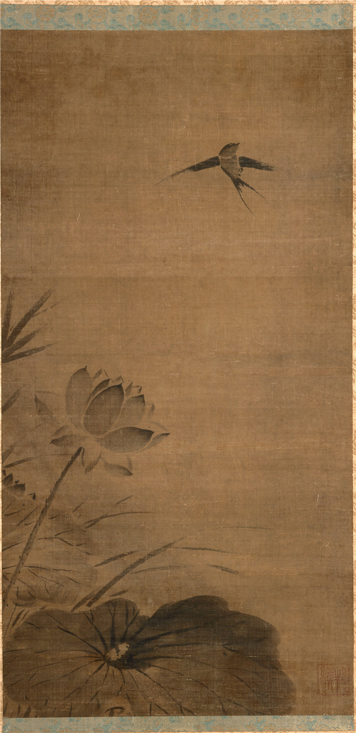 中国宋朝画家牧溪-《燕子和莲花》高清作品