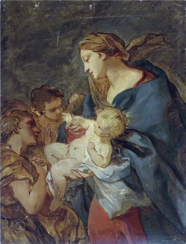 查尔斯·约瑟夫·纳托瓦（Charles Joseph Natoire）-圣母子与天使油画