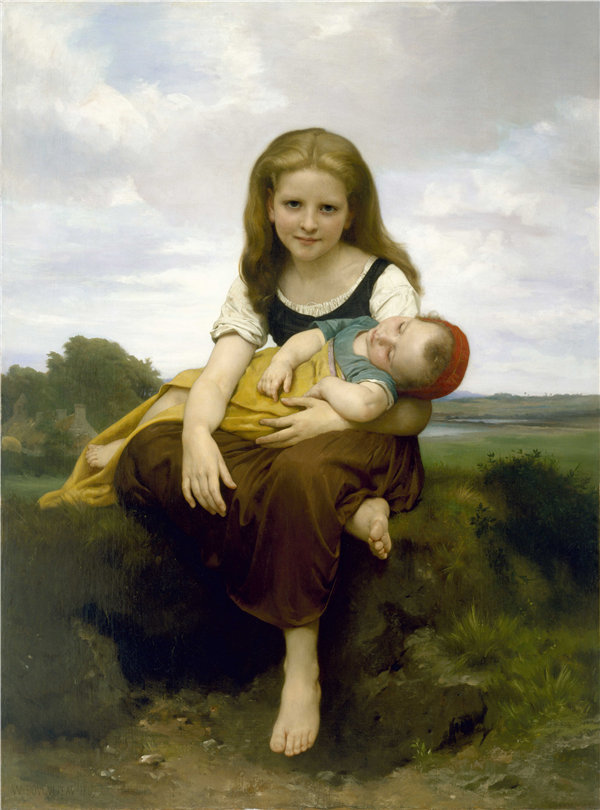 法国画家威廉·阿道夫·布格罗（William Adolphe Bouguereau)-The Elder Sister油画