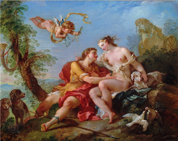 查尔斯·约瑟夫·纳托瓦（Charles Joseph Natoire）-金星和阿多尼斯油画