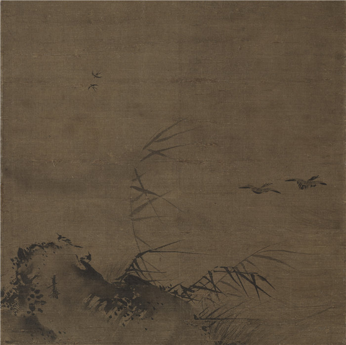 中国宋朝画家梁楷-《水禽和芦苇》高清作品