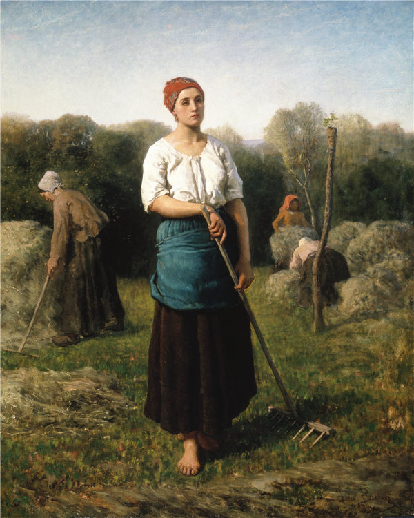 法国画家朱尔斯·布雷顿（Jules Breton）-拿耙子的女孩油画高清下载