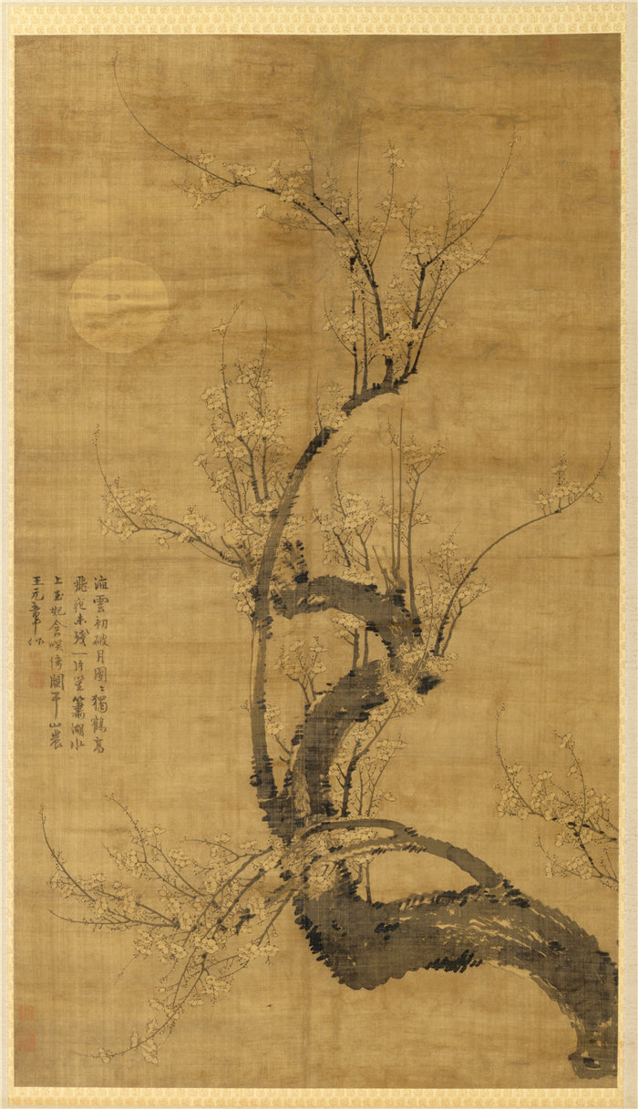 中国元朝画家王冕-《月下梅花图》 国画高清作品