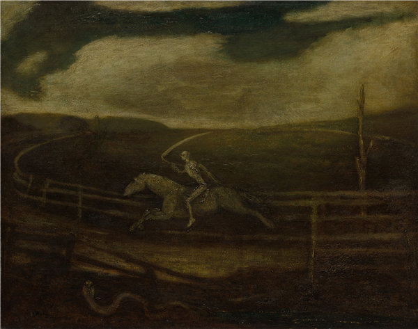 阿尔伯特·平克汉姆·赖德（Albert Pinkham Ryder）-赛马场（白马之死）1896-1908年油画