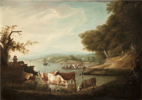 阿尔万·费舍尔（Alvan Fisher）-平静的饮水处--广阔无边的牛场1816年油画