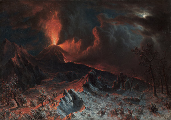 阿尔伯特·比尔施塔特（Albert Bierstadt）-午夜的维苏威火山 1868年油画