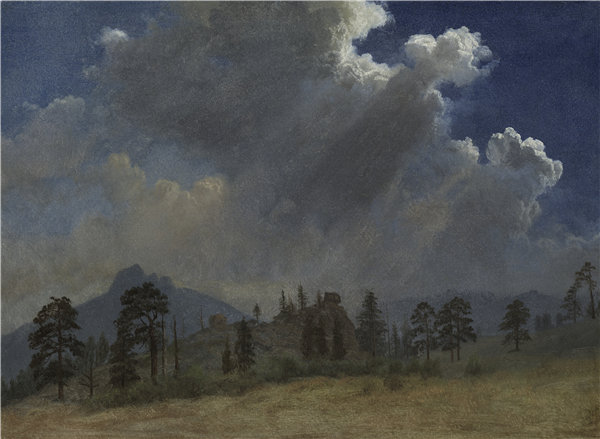 阿尔伯特·比尔施塔特（Albert Bierstadt）-冷杉和暴风云1870年油画