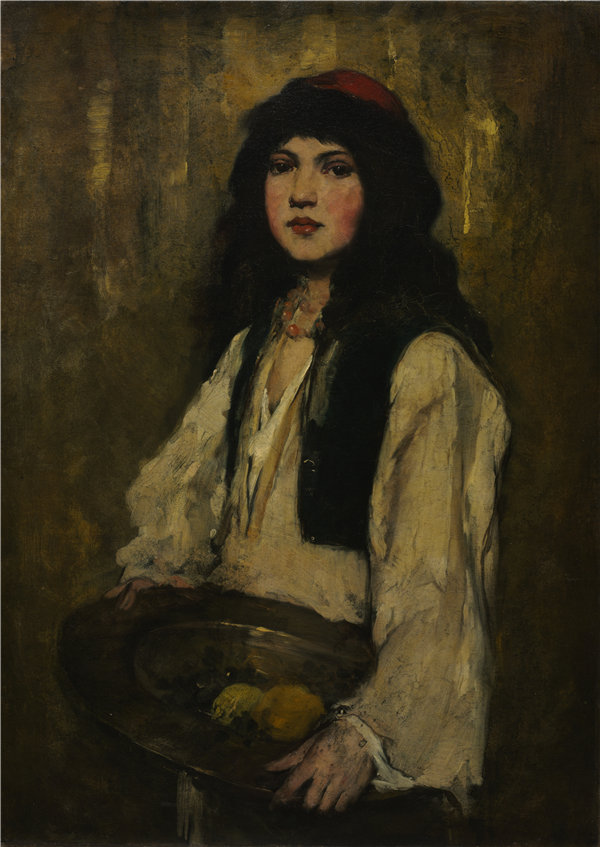 弗兰克·杜文内克（Frank Duveneck）-威尼斯女孩 1880年油画