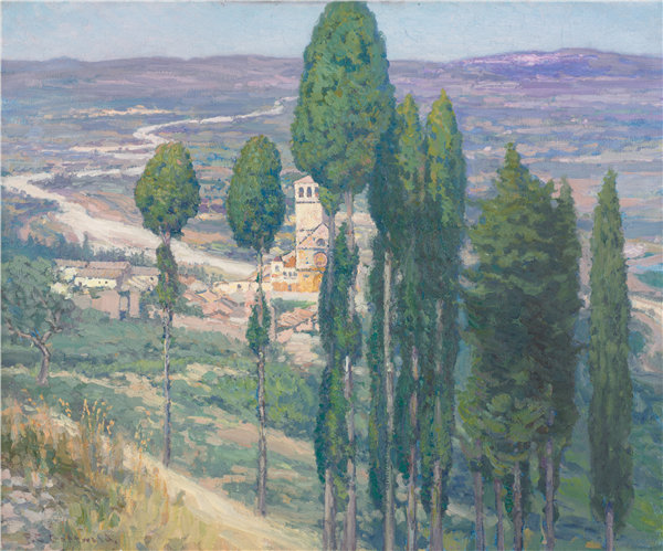 弗雷德里克·戈特瓦尔德（Frederick Gottwald）-意大利翁布里亚山谷，1914 年油画