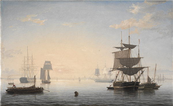 菲茨·亨利·莱恩（Fitz Henry Lane）-波士顿港，远处的城市 1846-1847 年油画