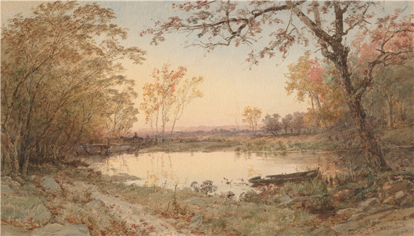 贾斯珀·F·克罗普赛（Jasper F. Cropsey）-风景（哈德逊河畔黑斯廷斯），1888 年油画