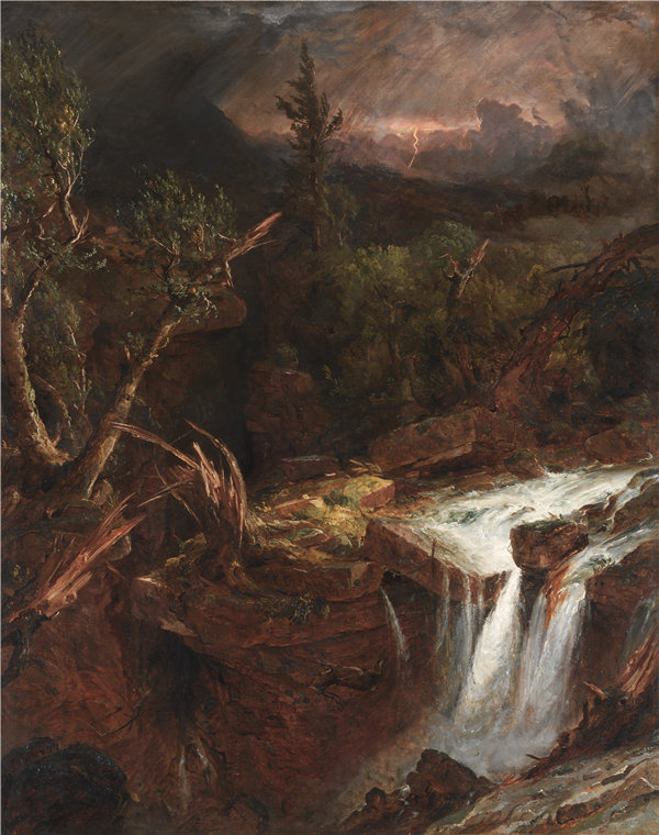 贾斯珀·F·克罗普赛（Jasper F. Cropsey）-卡茨基尔山脉的风暴场景油画