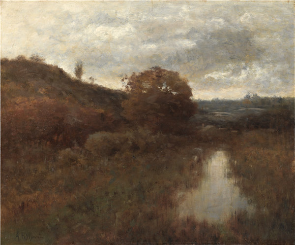 亚历山大·H·怀亚特（Alexander H. Wyant)-秋景与水池，1870-1880 年油画