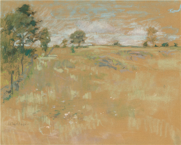 约翰·亨利·特瓦克曼（John Henry Twachtman）-牧场，格林威治，1890-1900年油画