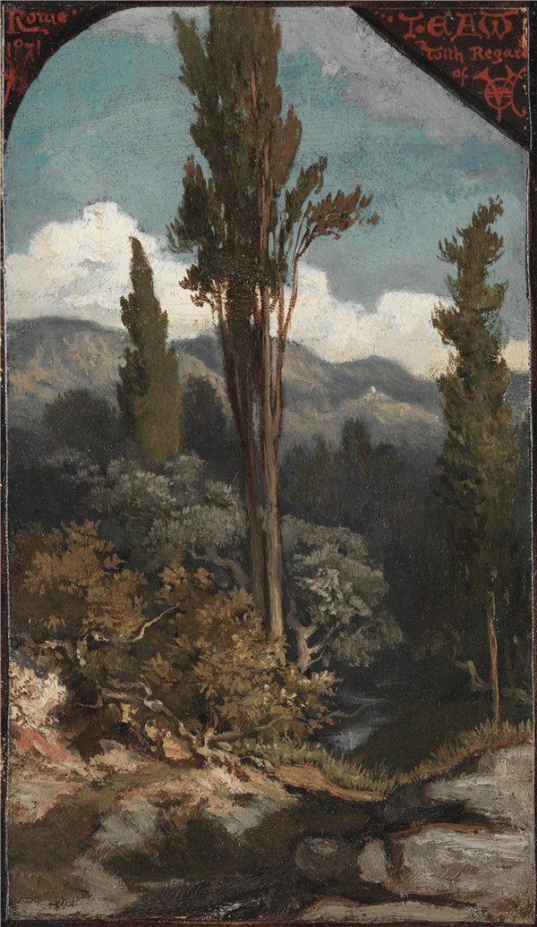以利户维德（Elihu Vedder）-三棵树：意大利 1871年油画