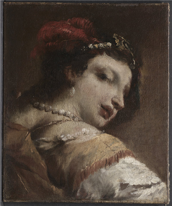 安东尼奥·瓜迪（Antonio Guardi，意大利人，1699-1760 年）-女人的头，1739年油画