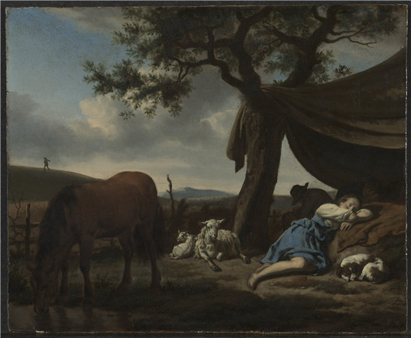 阿德里安·范·德·维尔德（Adriaen van de Velde，荷兰，1636-1672）-沉睡的牧羊人，1663年油画