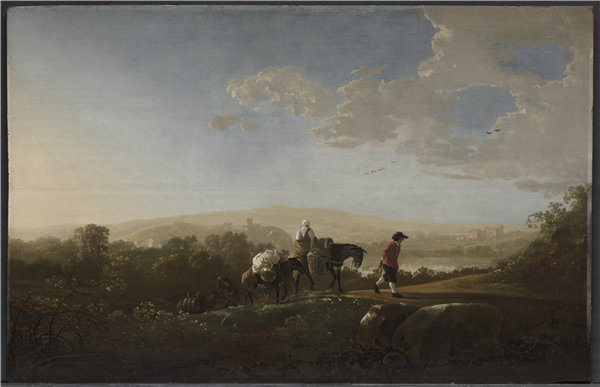 阿尔伯特·库普（Aelbert Cuyp）-丘陵乡村的旅行者，1650年 荷兰油画