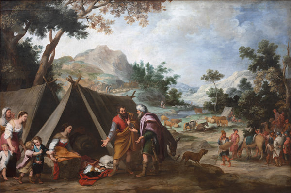 巴托洛梅·埃斯特班·穆里略（Bartolomé Esteban Murillo）-拉班寻找他被盗的家神 1665-1670西班牙油画