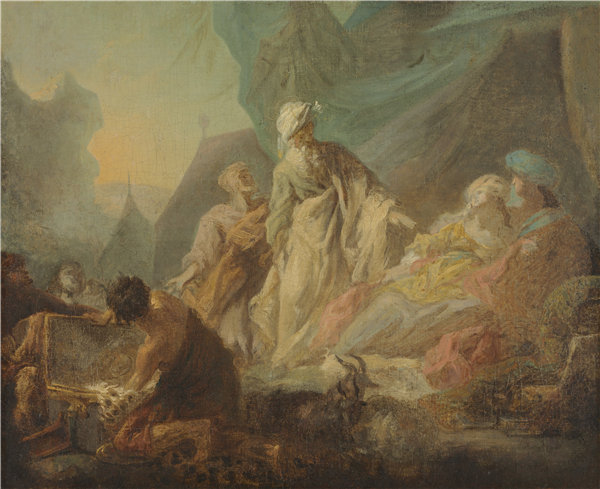奥古斯丁·德·圣奥宾（Augustin de Saint-Aubin）-拉班寻找他被盗的神，1753油画