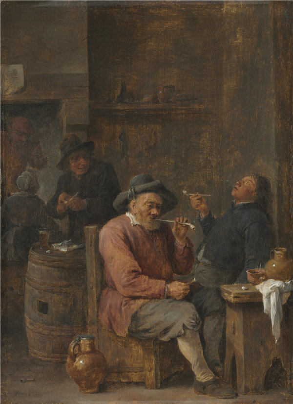 大卫·特尼尔斯（david ll teniers，比利时，1610-1690 年）-农民在客栈里吸烟，1640年油画