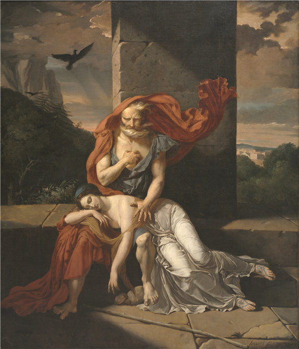 富尔克兰·让·哈丽特（Fulchran Jean Harriet）-俄狄浦斯在科洛纳斯，1798 年法国油画