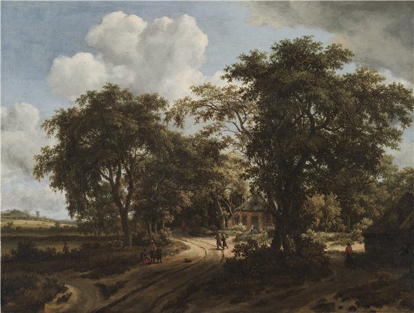 梅德特（Meindert Hobbema）-树林中的小屋，1662年 荷兰油画
