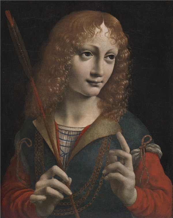 马可·德·奥格约诺（Marco D Oggiono，意大利，1460-1524）-圣塞巴斯蒂安青年肖像，1480 年油画