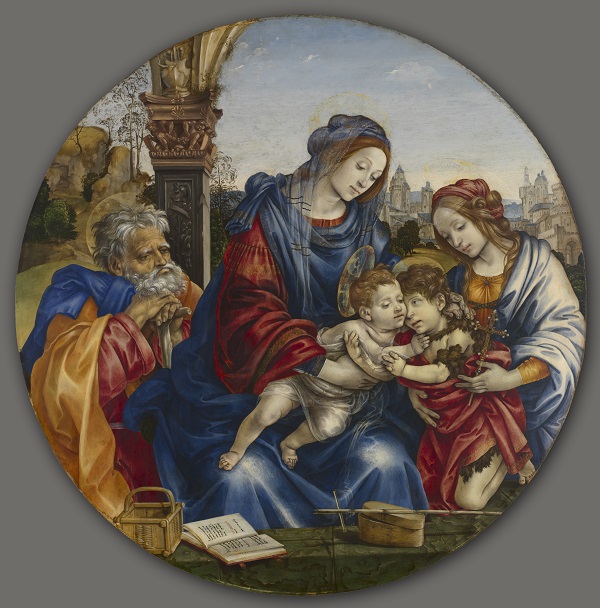 菲利皮诺·利皮(Filippino Lippi)(意大利,1457-1504)-圣家与施洗者圣约翰和圣玛格丽特,1495年
