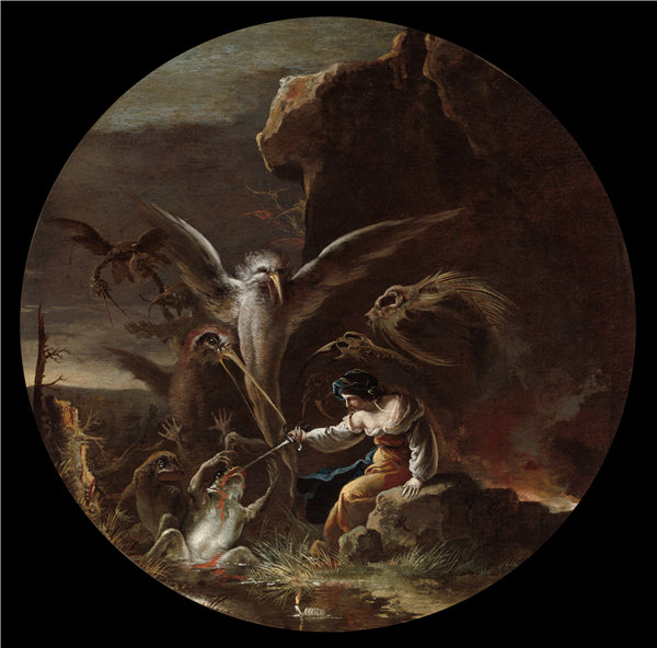萨尔瓦多·罗萨（Salvator Rosa）-巫术的场景，1645-1649年 意大利油画
