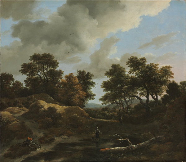 雅各布·范·瑞斯达尔（Jacob van Ruisdael，荷兰，1628_29-1682）-树木繁茂的丘陵景观油画