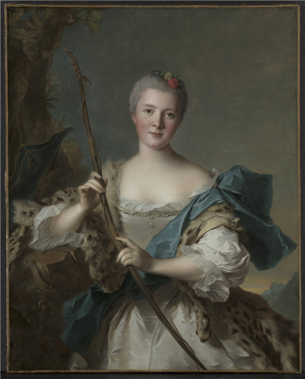 让·马克·纳蒂尔（ Jean Marc Nattier）-戴安娜的女人肖像，1752 年法国油画