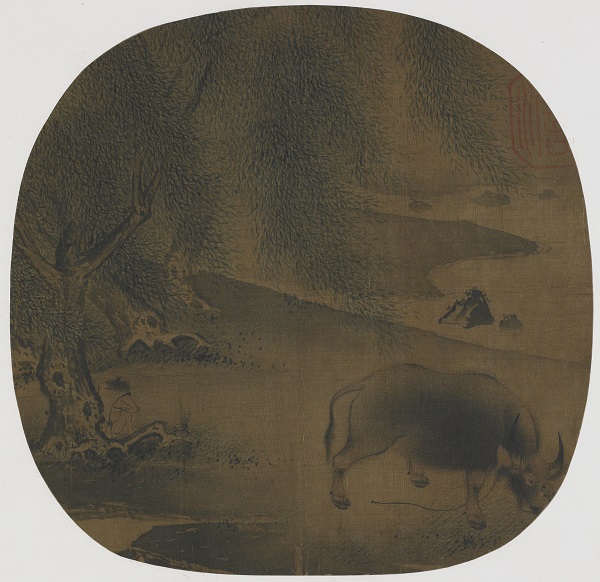 宋代夏珪-《柳树下的水牛和牧童》