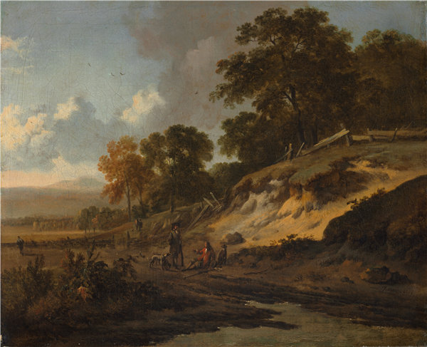 扬·维恩纳特（Jan Wijnants，荷兰，1635-1684 年）-风景与猎人，1660-1680年油画