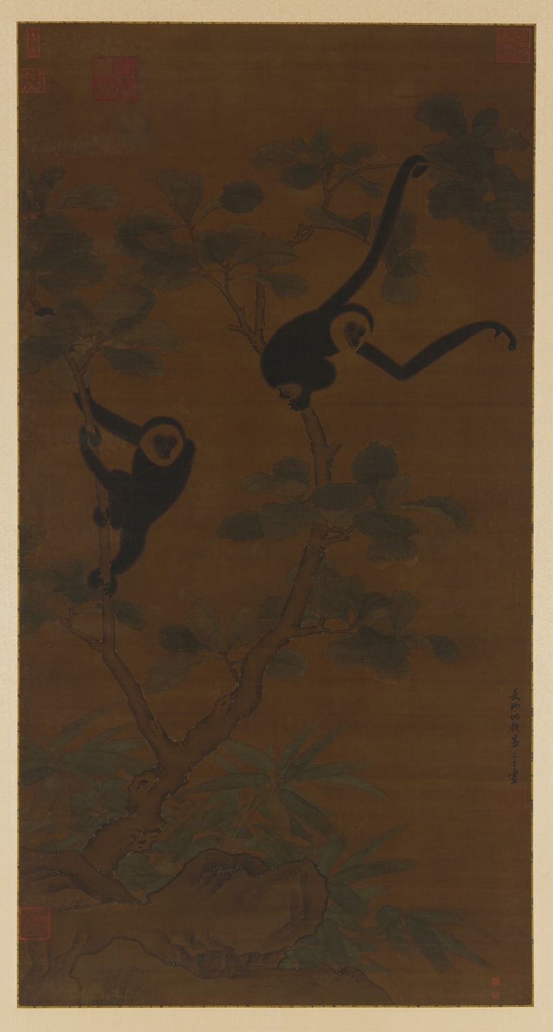 宋代画家易元吉作品-《树上的两只长臂猿》