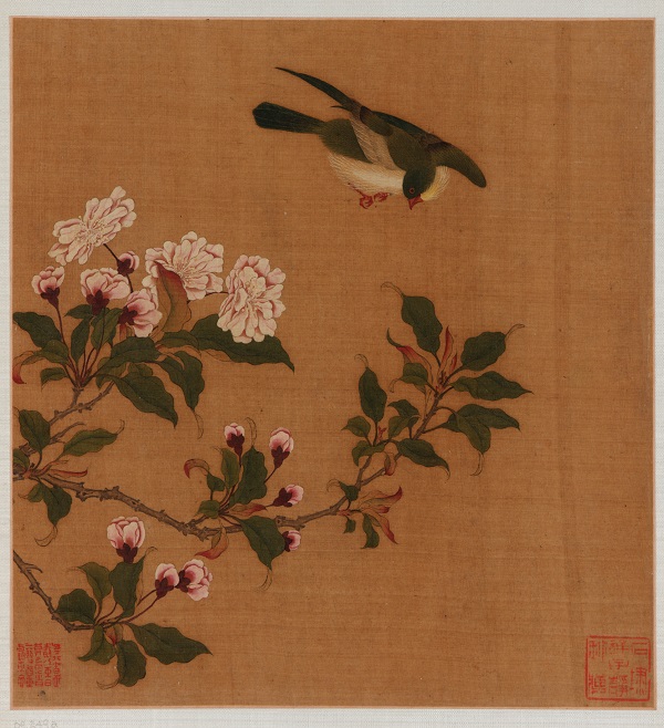 宋代画家赵伯驹--《一只鸟盘旋在盛开的树枝上》