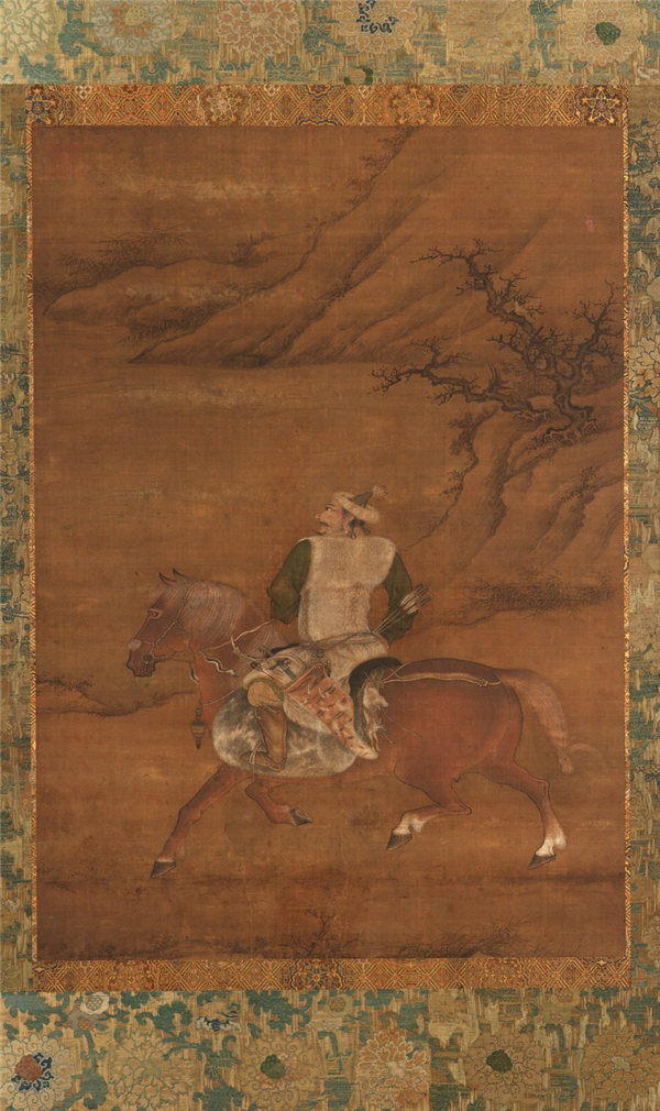 宋末元初画家赵孟頫-骑在马上的鞑靼猎人高清国画作品