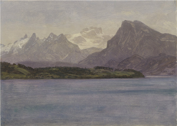 阿尔伯特·比尔施塔特（Albert Bierstadt）-阿拉斯加海岸山脉，1889 年油画高清下载