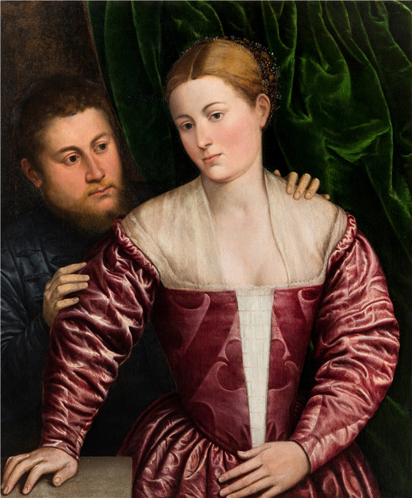 意大利画家 巴丽斯·博尔多内（Paris Bordone）-威尼斯女人和她的骑士的双重肖像 1560年油画