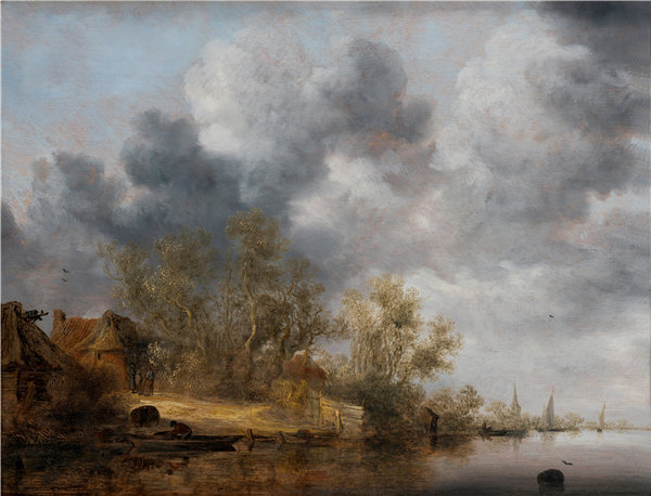 萨洛蒙·凡·雷斯达尔(Salomon van Ruysdael)-荷兰河岸，1630-1635 年 荷兰油画
