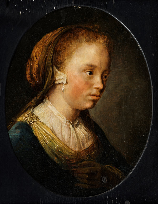 格里特·杜（Gerrit Dou,荷兰，1613-1675）-一个年轻女孩的肖像，1650年油画