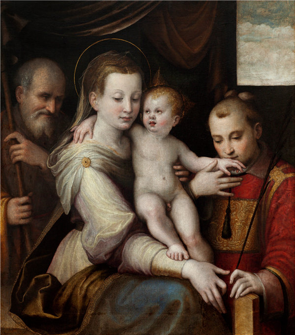 卢卡·隆吉 (1507-1580)（Luca Longhi）-神圣家族和圣斯蒂芬 1560年 意大利油画