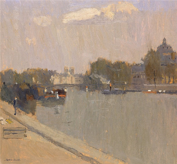 弗兰克·埃德温·斯科特 (Frank Edwin Scott)-巴黎塞纳河 法国油画