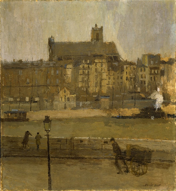 弗兰克·埃德温·斯科特 (Frank Edwin Scott)-Quai de la Seine, Eglise St. Gervais 法国油画