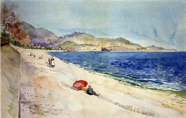 美国艺术家卡斯·吉尔伯特(cass gilbert)-海滩上 水彩作品
