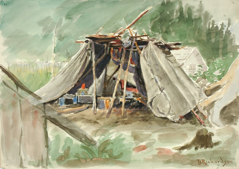 西奥多·J·理查森 (Theodore J. Richardson)-印第安营地，阿拉斯加水彩画作品