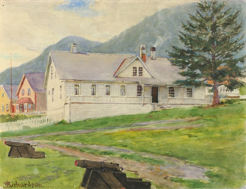 西奥多·J·理查森 (Theodore J. Richardson)-锡特卡前总督府，1905 年水彩画作品